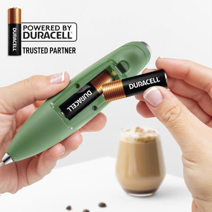 Zulay Kitchen Tornado Whisk Milk Frother with 4 AA Duracell Batteries - Triple Whisk for More Power - Handheld Coffee Frother with Stand - Drink Mixer for Lattes, Matcha & Protein Shakes