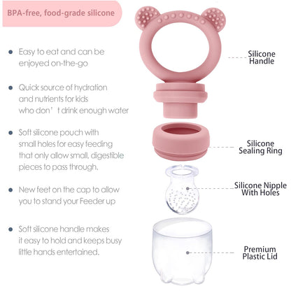 Silicone Baby Food Freezer Tray with Teething Popsicle Molds - Baby Fruit Feeder and Breastmilk Teether Combo