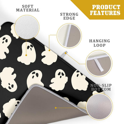 Halloween Ghost Dish Drying Mat 16X18 Inch Spooky Halloween Drying Mat for Kitchen Counter Black White Absorbent Microfiber Reversible Dishes Pad Dish Drainer Mat for Halloween Kitchen Accessories