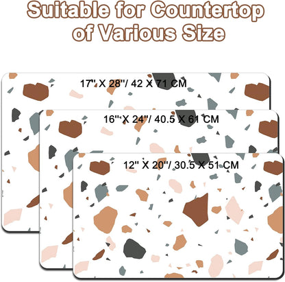Coffee Bar Mat for Countertop, 17" X 28” Super Absorbent Dish Drying Mat, Large Kitchen Counter Mats Fits Under Coffee Maker, Non-slip Espresso Machine Pad, Terrazzo