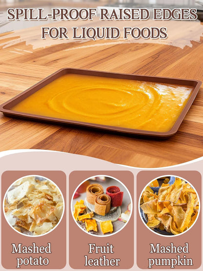 Aulock 3 Pcs Silicone Food Dehydrator Sheets with Edge, Compatible with Cosori/Excalibur/Magic Mill 14" x 14" Trays, Square Non-stick Tray Liner, High Temperature Resistance Reusable Dryer Mats