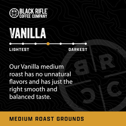 Black Rifle Coffee Company Ground Coffee Medium Roast - Roasted Blend Made from Pure Arabica Beans - Colombian & Brazilian Beans - Veteran Founded & American Made (Vanilla, 12oz Bag)