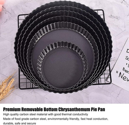 Fluted Tart Pan with Removable Bottom, Carbon Steel Round Tart Pan, Deep Baking Dish Pie Plate for Cakes Pies ([Thickened] 12-inch live bottom pie plate)