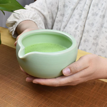 Artcome 4 Pcs Complete Matcha Ceremony Kit - Japanese Bowl With Pouring Spout, Whisk, Holder, Scoop - Tea Set for Making Usucha, Koicha and Latte (Green)