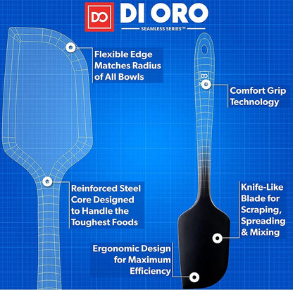 DI ORO Silicone Spatula Set - Rubber Kitchen Spatulas for Baking, Cooking, & Mixing - 600°F Heat-Resistant & BPA Free Silicone Scraper Spatulas for Nonstick Cookware - Dishwasher Safe (4pc, Black)