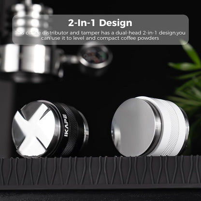 IKAPE Coffee Products, 58mm Coffee Distributor & Hand Tamper, Adjustable Depth Espresso Distributor Fits All 58mm Espresso Portafilter, Compatible with Rancilio, Gaggia Portafilter (Black)