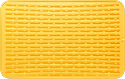 Silicone Dish Drying Mat for Multiple Usage,Easy clean,Eco-friendly,Heat-resistant Silicone Mat for Kitchen Counter or Sink,Refrigerator or Drawer Liner Yellow 3XL 28 inches x 18 inches