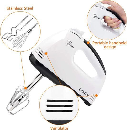 Handmixer Electric Handheld - 7 Speed Portable Kitchen Mixer Electric with 5 Stainless Steel Accessories Whisk, Food Beater for Whipping Mixing Cookies Cakes,Cooking,Baking