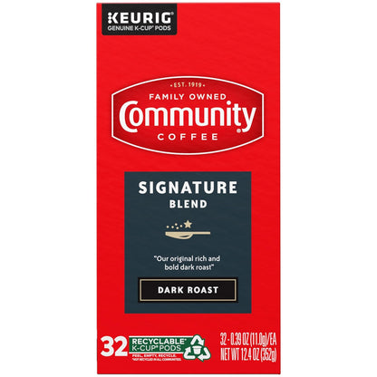 Community Coffee Signature Blend, Dark Roast, Single-Serve Keurig K-Cup Pods, 32 Count (Pack of 4)