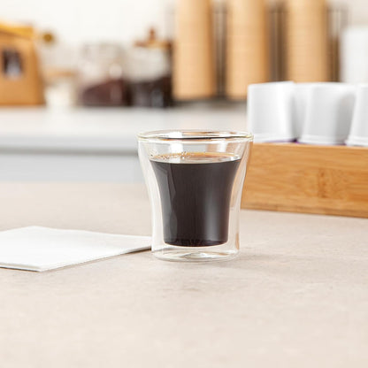 Restaurantware-Forma Professional 3.4 oz Double Wall Shot Glasses, 2 Insulated Espresso Cups - Dishwashable, Reusable, Clear Glass Coffee Cups, Freezable, For Hot Or Cold Beverages