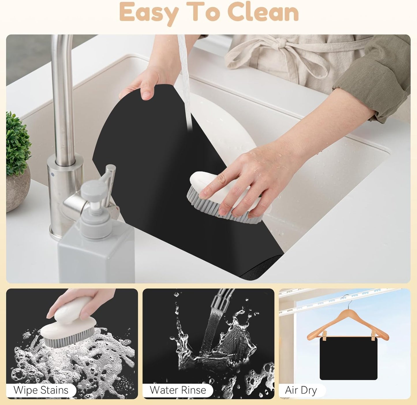 Coffee Mat Hide Stain Rubber (Black, 30cm×40cm), Coffee Bar Accessories Fit Under Espresso Machine CoffeeMaker Coffeepot, Backed Absorbent Dish Drying Mat for Kitchen Counter (Black, 12"x16")