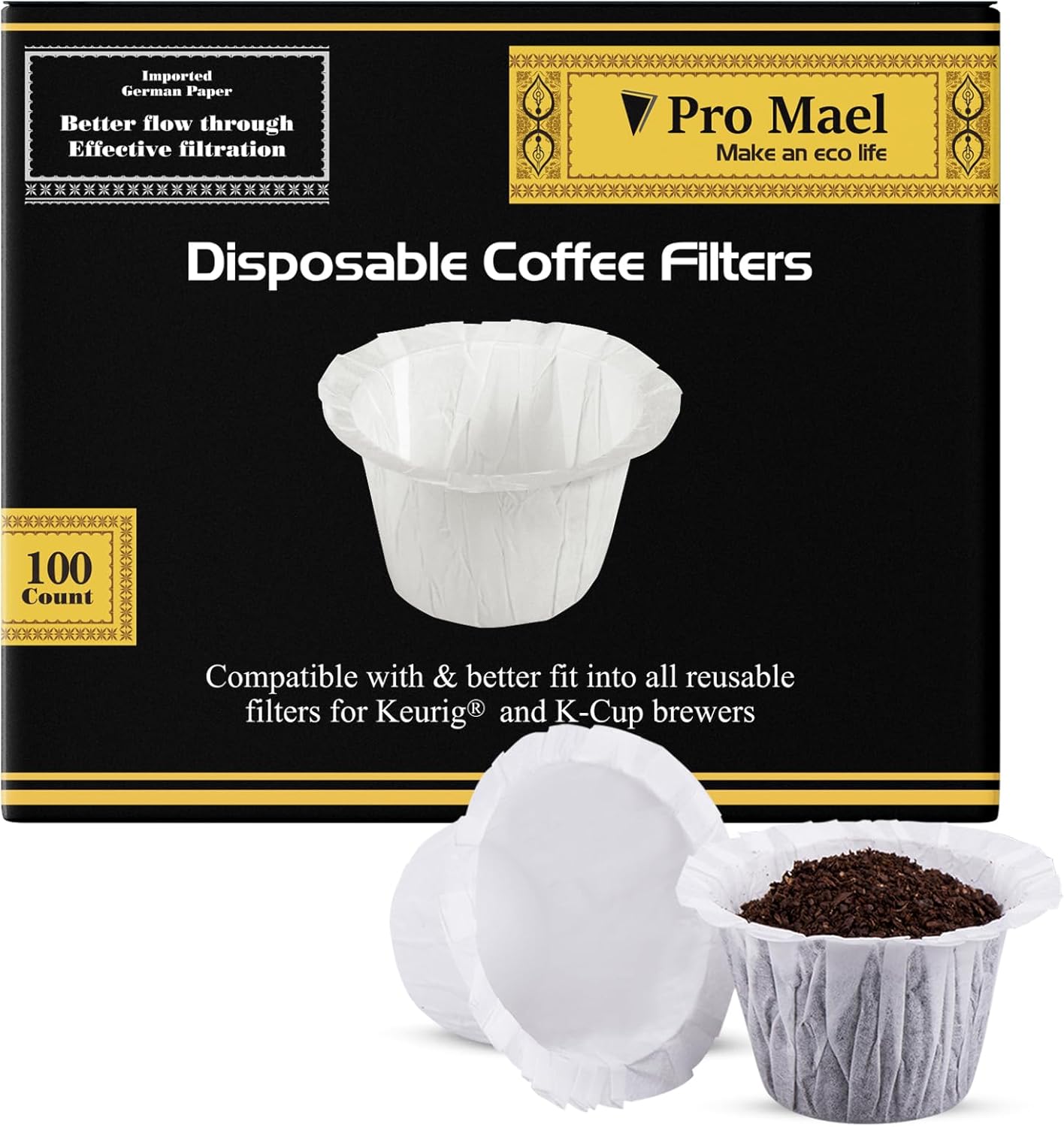 Pro Mael Disposable K Cup Coffee Filters for Keurig Single Cup, Use with Resusable K Cups, White (100 Count)