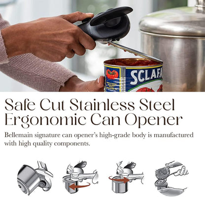 Bellemain Stainless Steel Can Opener – Manual Can Opener For seniors - Ergonomic Smooth edge Can Opener Hand Held Heavy Duty – Easy to use can opener safe cut