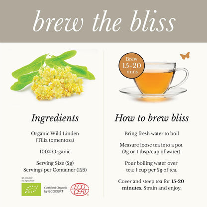 Wild Bliss Organic Linden Flower Tea - Caffeine Free Loose Leaf Calming Herbal Tea - 8.8 Ounces - 125 Servings