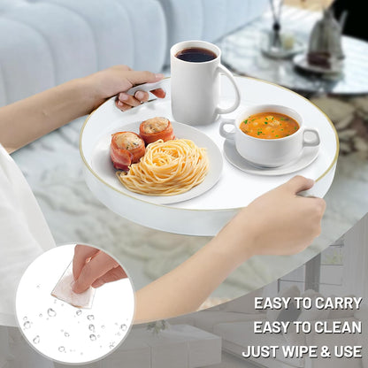 MAONAME White Decorative Tray for Coffee Table, Modern Round Serving Tray with Handles, 13" Plastic Tea Trays for Ottoman, Bathroom Decor