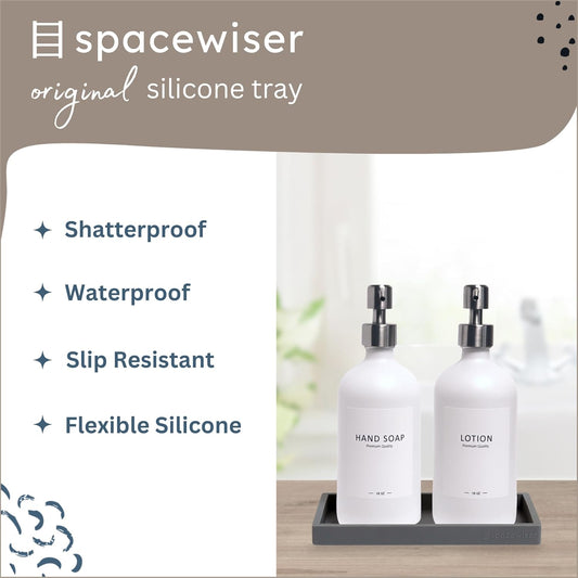 Countertop and Vanity Tray - 2 PC Small 7.7" Silicone Bathroom Trays, Kitchen Soap Tray, Dish Sponge Soap Holder Kitchen Sink Organizer Caddy, Bathroom Counter Trays for Lotion Dispenser