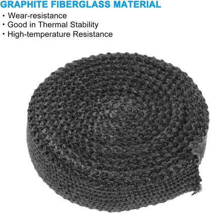 PATIKIL Wood Stove Gasket, 2Pcs 1" x 1/8" x 73" Flat Graphite Fiberglass High-Temperature Resistance Seal Rope for Stoves Fireplace Door, Black