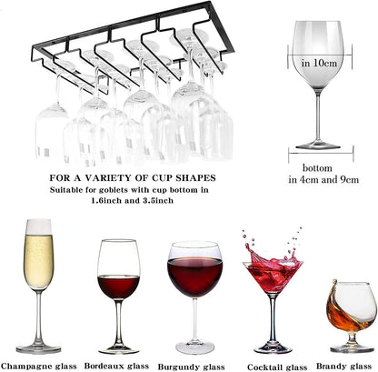 Wine Cup Holder Table Decoration Storage Hanger Metal Organizer for Bar Kitchen Stemware Rack Under Cabinet Stainless Steel Hanger Storage Shelf Black (Black, 4 Rows 2 Packs)