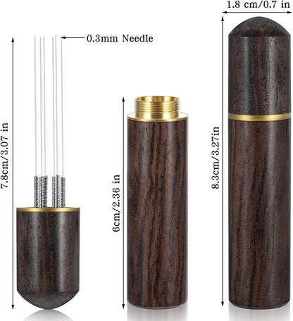Espresso Needle Distributor,6 Needles 0.3mm Espresso Coffee Stirrer,Coffee Stirring Tool,Professional Barista Espresso Distribution Tool,Natural Wood Handle,Espresso Machine Accessories,Brown