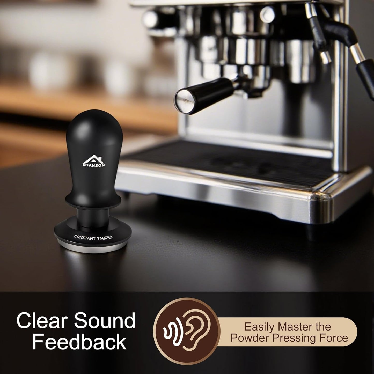 ShanSon 53mm Espresso Tamper,Coffee Accessories,Triple Spring 30lb Constant Pressure, Audible Click Sound Feedback, Stainless Steel Ripple Base,Anodized Aluminum Handle,Tamper Tool Espresso