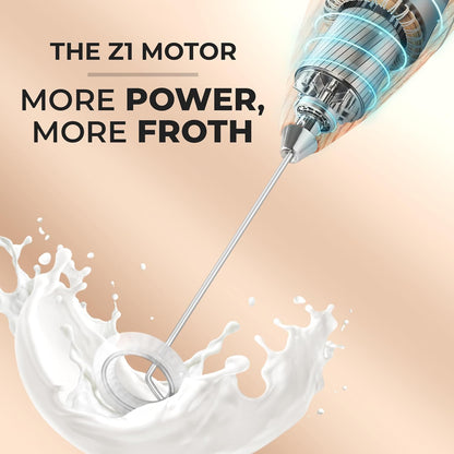 Zulay Kitchen Powerful Milk Frother Wand - Ultra Fast Handheld Drink Mixer - Electric Whisk Foam Maker for Coffee, Lattes, Cappuccino, Frappe, Matcha & Coffee Creamer - Milk Boss Gray