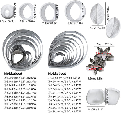 KALAIEN 31Pcs Austin Rose Cutter Set Rose Petals Silicone Fondant Mould Veining Petal Sugar Flower Making Tool