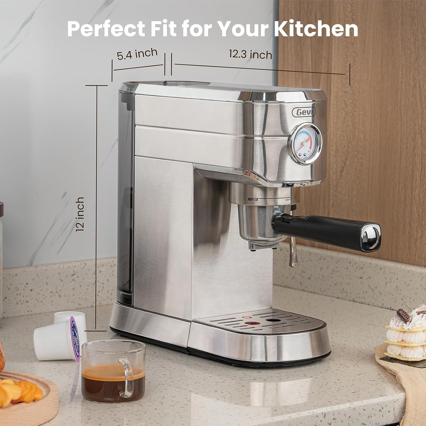 Gevi Espresso Machine 20 Bar with Portafilter for Nespresso Original Capsules and Coffee Powder, Professional Espresso Maker with Milk Frother for Cappuccino, Latte, Compact Espresso Coffee Machine