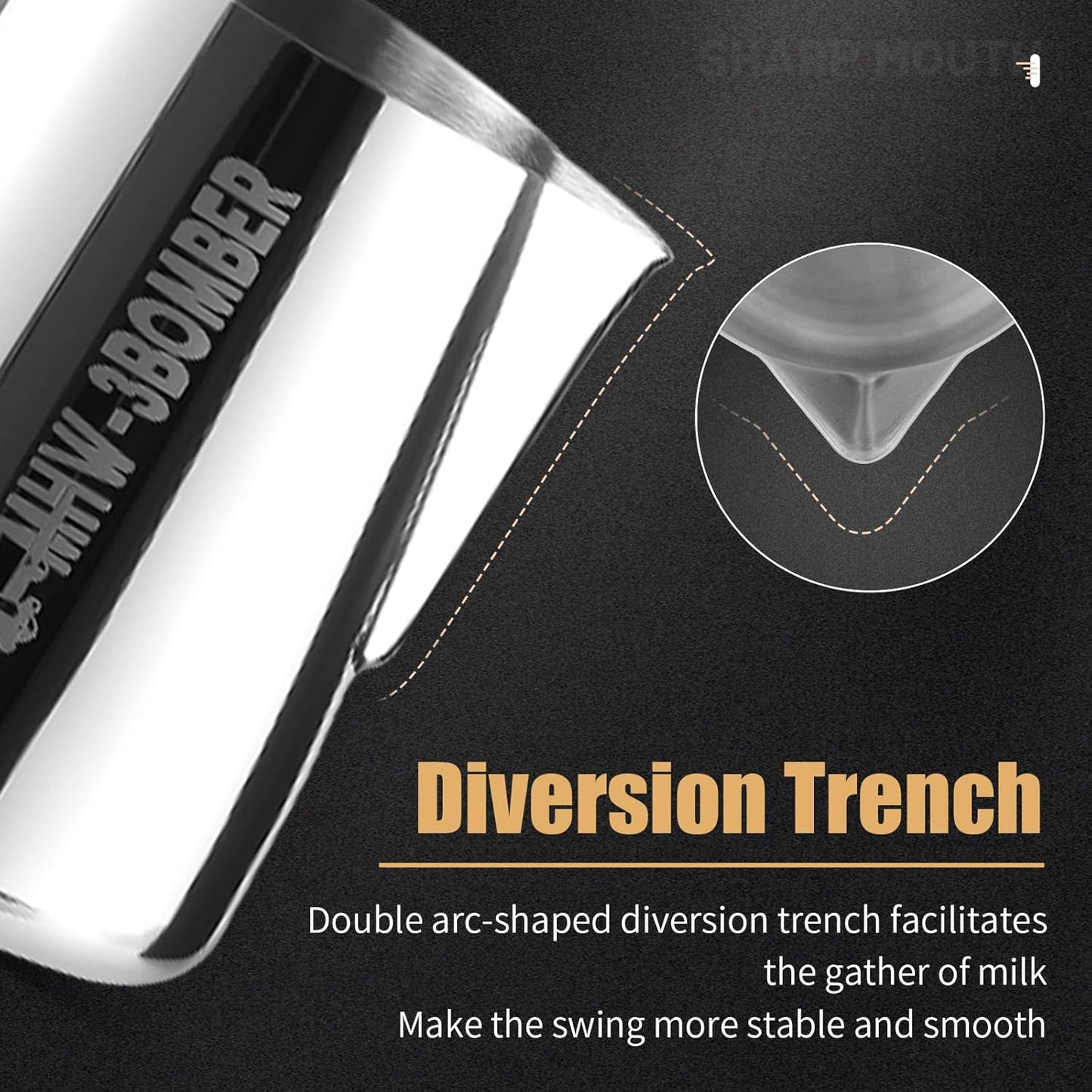 MHW-3BOMBER Milk Frothing Pitcher, 20oz/600ml Milk Frother Cup for Barista, SUS304 Stainless Steel Espresso Steaming Pitchers for Milk/Coffee/Latte Art, P3004S-OS