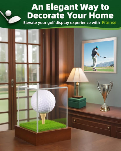 Golf Ball Display Case - Clear Acrylic Cube with Solid Wood Base & Tee, Anti-Dust Transparent Holder for Single Golf Ball, Ideal for Collectibles, Souvenirs & Gifts, Display Special Golf Balls