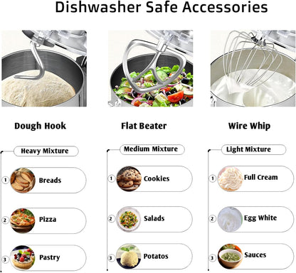 Kitchen in the Box Stand Mixer, 900W 8.5 QT Kitchen Electric Mixer, 10-Speed Large Capacity Tilt-head Food Mixer with Dough Hook, Wire Whip, Flat Beater & Splash Guard (Silver)