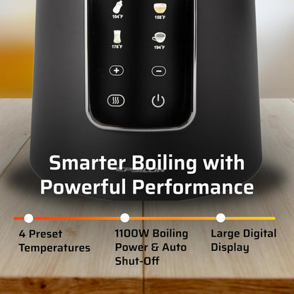 Epsilon LCD Electric Kettle 1500W - 1.7L Hot Water Tea Kettle with Digital Display, Temperature Control, Fast Boil, BPA-Free Electric Teapot with Auto Shut-Off & Boil Dry Protection