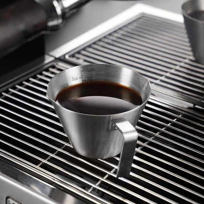 YARRAMATE Espresso Cup with Handle, Stainless Steel Espresso Accessories, Double Spout Metal Measuring Cup with Dual Scale, Espresso Shot pitcher with V-Shaped Mouth, 3.4OZ/100ML