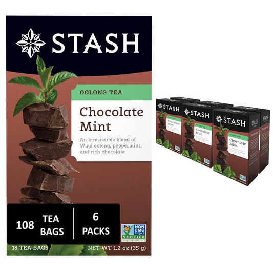 Stash Tea Chocolate Mint Wuyi Oolong Tea - Caffeinated, Non-GMO Project Verified Premium Tea with No Artificial Ingredients, 18 Count (Pack of 6) - 108 Bags Total