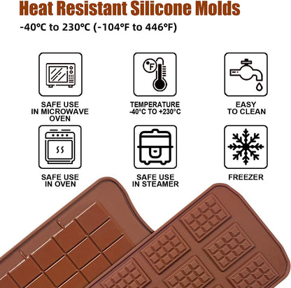 Walfos Break-Apart Chocolate Molds, Non-Stick Silicone Chocolate Bar Mold, Food Grade Candy Bar Mold, Perfect for Energy Bar, Cocoa Mini Bar, Basic Bites, 4 Pack