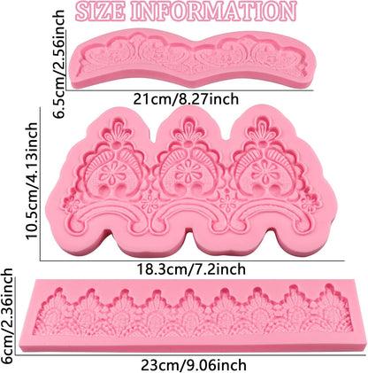 Baroque Embossed Cake Decorating Mold 3pcs, Lace Fondant Silicone Molds for Chocolate Candy Mousse Butter Biscuit Marzipan Sugar Craft Cake Border Cupcake Topper Dessert Display Resin Gypsum Clay