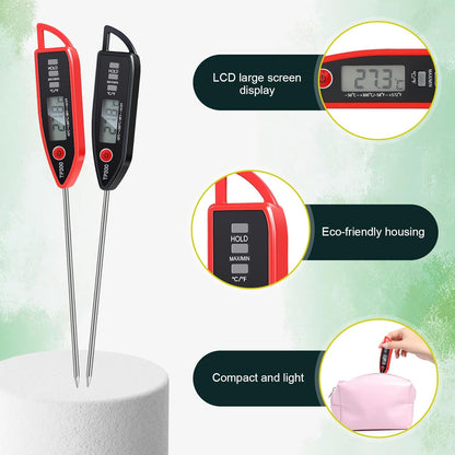 6 Set Waterproof Food Thermometer for Water, Liquid, Candle and Cooking Digital Meat Thermometer with Long Probe Instant Read for Kitchen BBQ Grill Candy (Black,Red)
