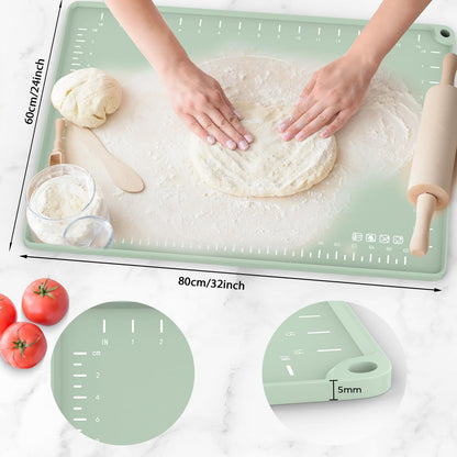 Silicone Baking Mat 32" x 24", Extra Thick Dough Rolling Mat with Measurements and Edge Heightening, Non-stick Food Grade Silicone Pastry Mat for for Pastry, Bread, Cookies, Pizza, Fondant, Pasta