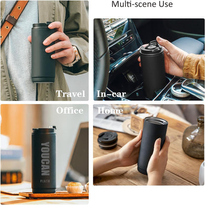 14oz Travel Coffee Tumbler,Travel Coffee Mug for Men or Women,Thermal Cup for Hot and Cold Drinks, To Go Coffee Cup,Stainless Steel Insulated Travel Coffee Tumbler with Leak Proof Lid, Tea Mug,Black