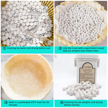 PLANTIONAL Ceramic Pie Weights, 1.32Lb Reusable 10mm Baking Beads with Wheat Straw Container, Natural Ceramic Stoneware Baking Beans for Pie Crust Pastry (Beige)