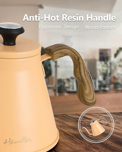 Harriet Gooseneck Kettle with Thermometer for Pour Over Coffee and Tea, 37 fl oz, Stainless Steel, Durable 3-Layer Base, Ideal Spout for Precision Pouring, Compatible with all Stove Tops, Peach