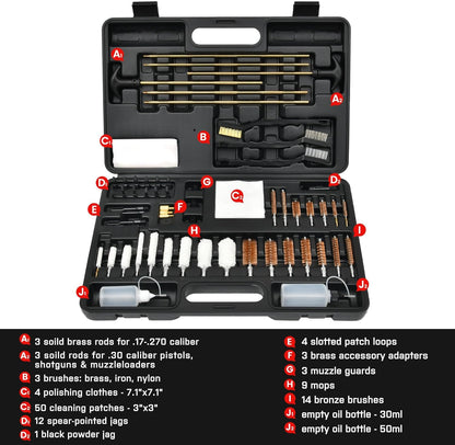 GLORYFIRE Gun Cleaning Kit Universal for Guns, Gun Brushes for Pistol, Handgun, Shotgun, Elite Brass Rods and Wire Rope, Hunting Gear Gun Accessories for Men
