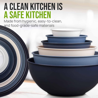 Zulay Kitchen 12 Piece Plastic Mixing Bowls with Leak-Proof Lids Set - Microwave and Freezer Safe Kitchen Mixing Bowls for Preparing, Serving and Storing - Large Nesting Bowls (Navy Ombre)