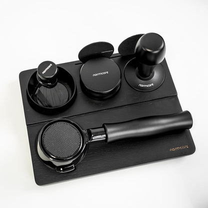Normcore Tamping Station - Black Oak Wood Espresso Tamping Mat - Wooden Tamping Mat for 51/54/58mm Portafilter, Tamper, Distributor, Puck Screen and Portafilter - Natural Black Stained Oak Wood