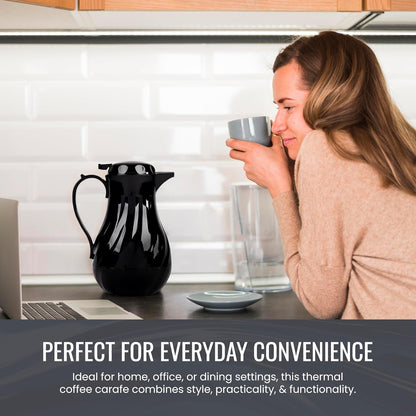 OCS Parts Easy Pour Thermal Coffee Carafe | 10-Inch Insulated Hot and Cold Beverage Pitcher Server for Coffee, Tea, Hot Chocolate and Water with Colored Tags for Easy Idenfication | 42-Ounce | Black