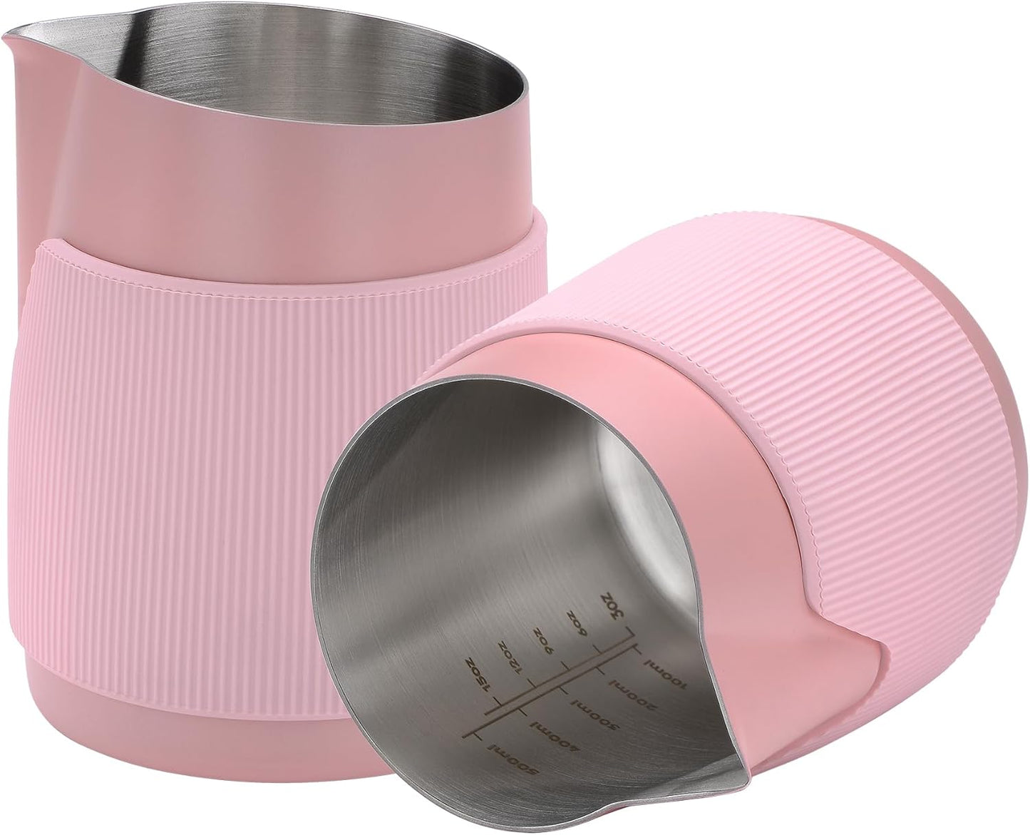 Normcore Handleless Milk Frothing Jug, Milk Pitcher 20.3 oz, Milk Frother Steamer Cup Stainless Steel Espresso Cup, Sharp Spout, Pink, 600 ml