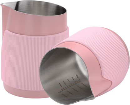 Normcore Handleless Milk Frothing Jug, Milk Pitcher 20.3 oz, Milk Frother Steamer Cup Stainless Steel Espresso Cup, Sharp Spout, Pink, 600 ml