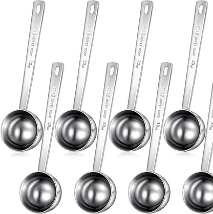 Geiserailie 8 Pieces 2 Tablespoon Scoops with Long Handle, 30 ml Stainless Steel Measuring Spoon for Coffee Milk Fruit Powder, Loose Tea Dry, Spice Jar, Cooking Baking, and Other Dry Goods