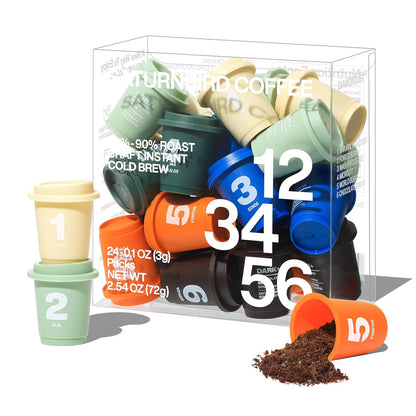 SATURNBIRD Coffee Instant Cold Brew - Light, Medium, Dark Roast Variety Pack, 6 Roast Levels (NO.1-6), 100% Arabica with DIAMONDUST Technology, 24 Single Serves Perfect for Iced Coffee
