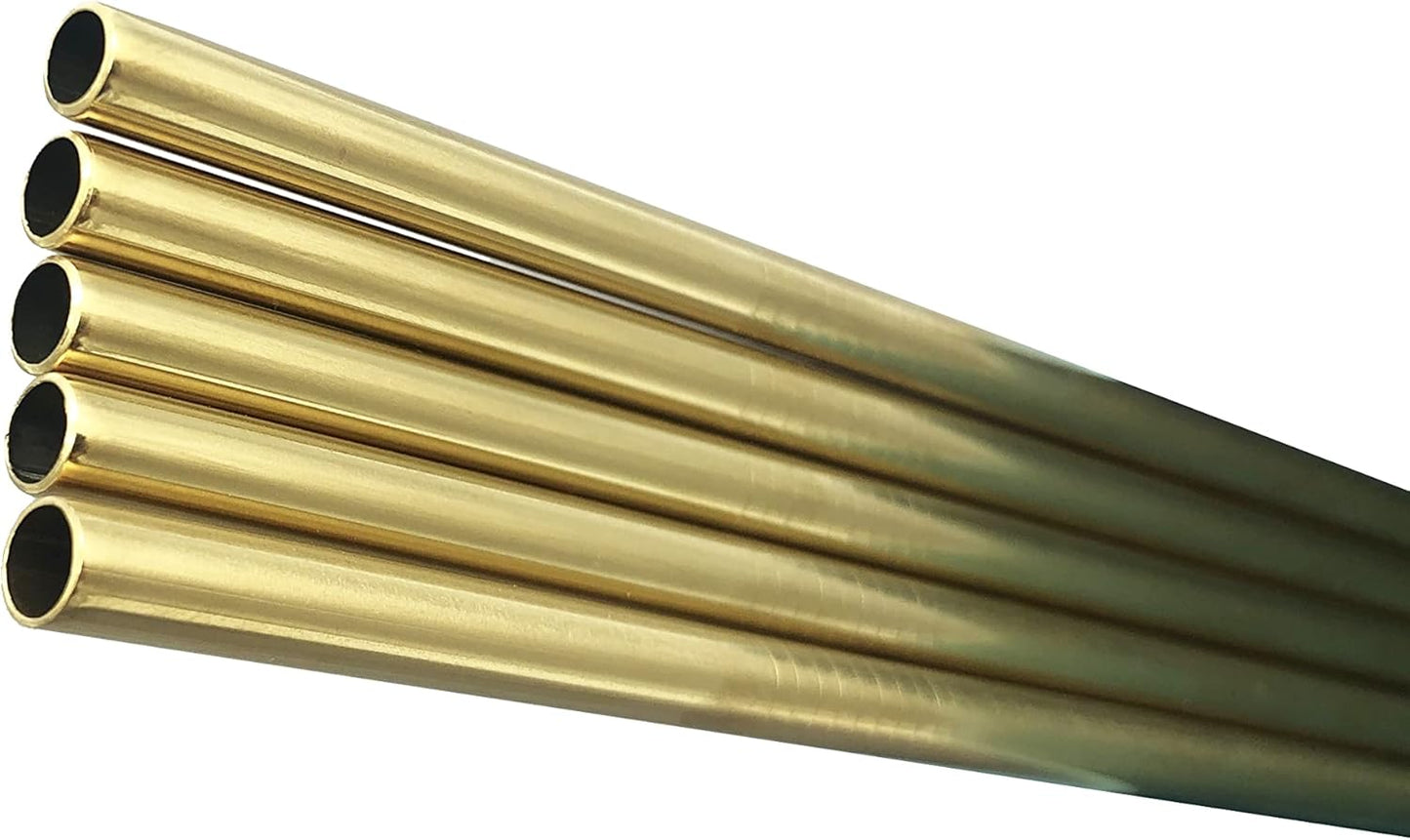 10 Pcs Stainless Steel Straws, Reusable Drinking Straws, Straight Metal Straw Sets with 2 Pcs Cleaning Brushes (10.5 Inch, Gold)