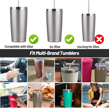 VEHHE Stainless Steel Stanley Straws, 4 Pack 12.5-inchs Long Reusable Stanley Cup Straw with Cleaning Brush (Silver)